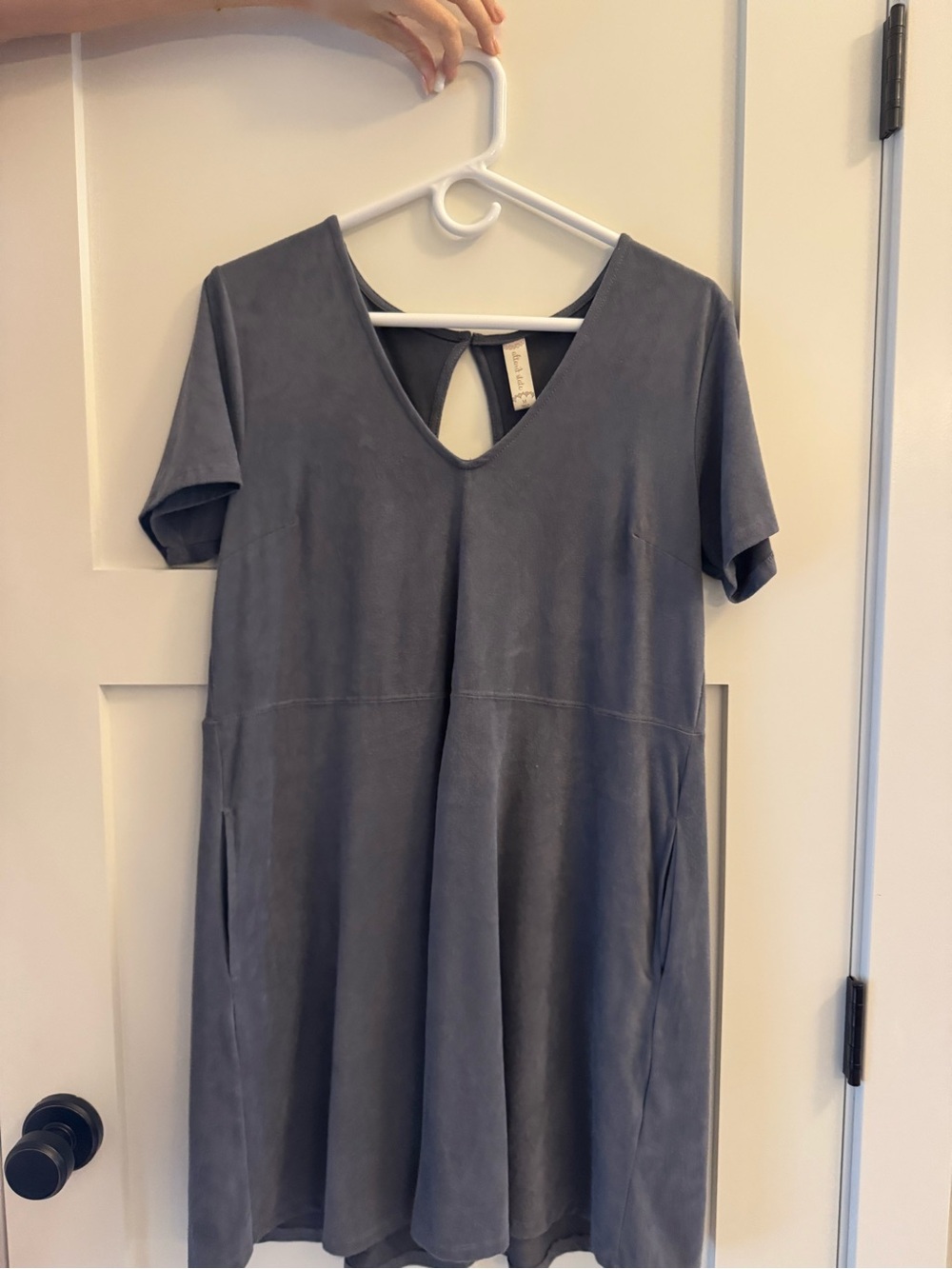 Altar'd State Blue Gray V-Neck Short Sleeve Swing Dress